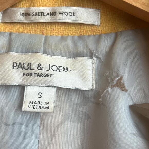 100% Shetland Wool Yellow Blazer W/ Statement Buttons Asymmetrical Pockets - Picture 8 of 8